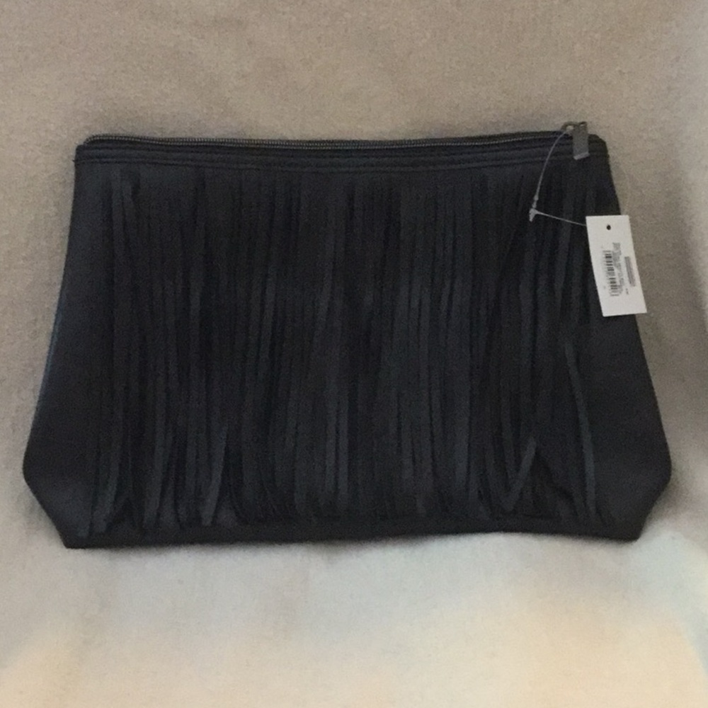 Space NK Black Fringe vegan leather cosmetic bag